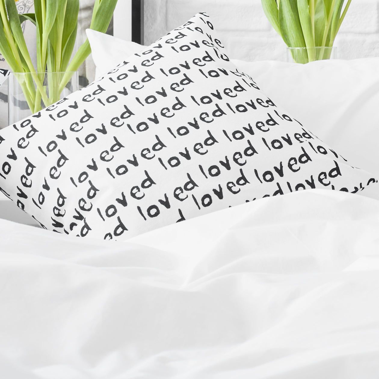 loved print canvas pillow cover black